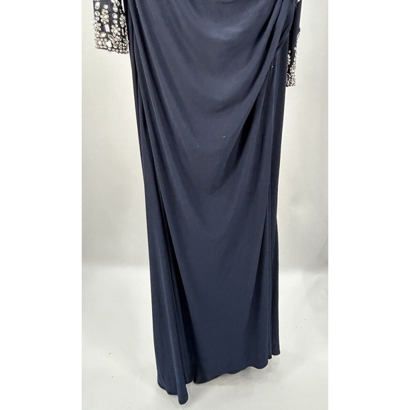 Ieena Mac Duggal Beaded Cuff Drop Shoulder Faux Wrap Gown Sz 14 Midnight NWT - Picture 6 of 16